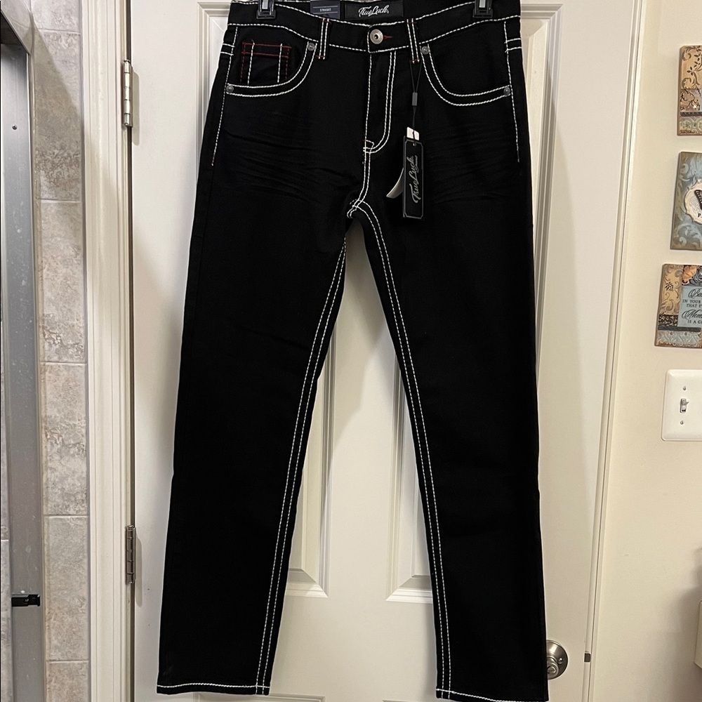 True Luck Stylish Black Jeans with Contrast Stitching